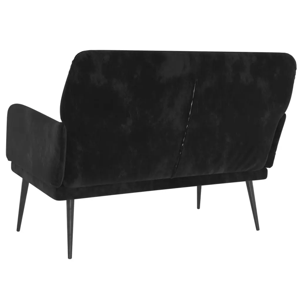 Black Velvet Bench Seat Upholstered Armrest Padded Back Metal Frame 108 x 79 x 79 cm