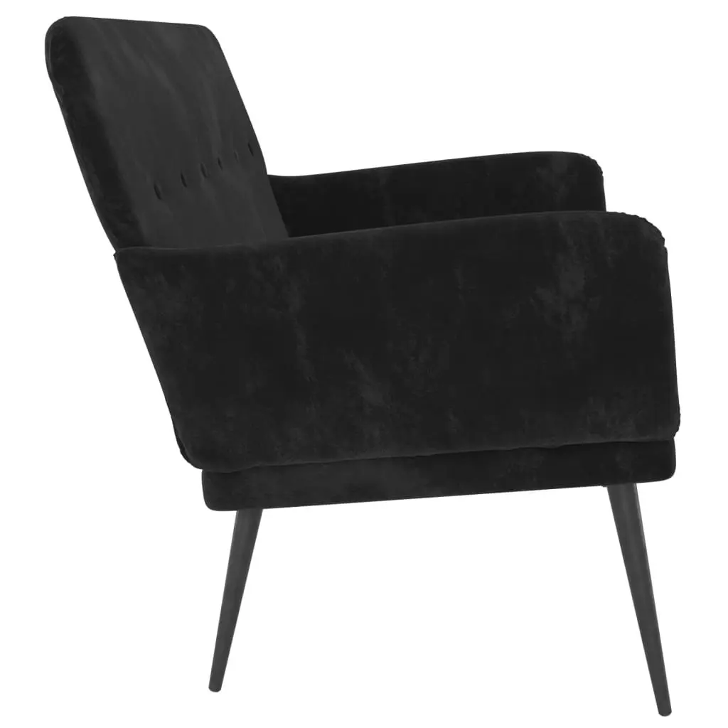 Black Velvet Bench Seat Upholstered Armrest Padded Back Metal Frame 108 x 79 x 79 cm