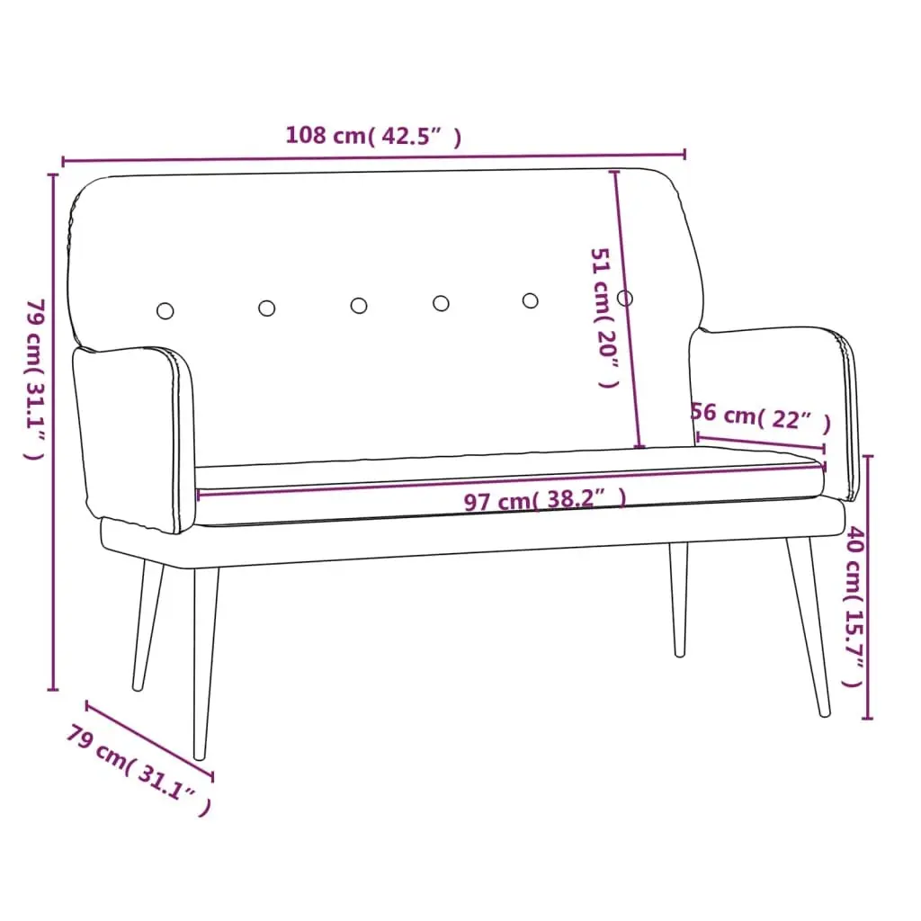 Black Velvet Bench Seat Upholstered Armrest Padded Back Metal Frame 108 x 79 x 79 cm