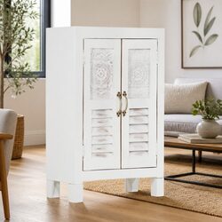 White Solid Wood Acacia Sideboard Storage Cabinet 55x30x90cm