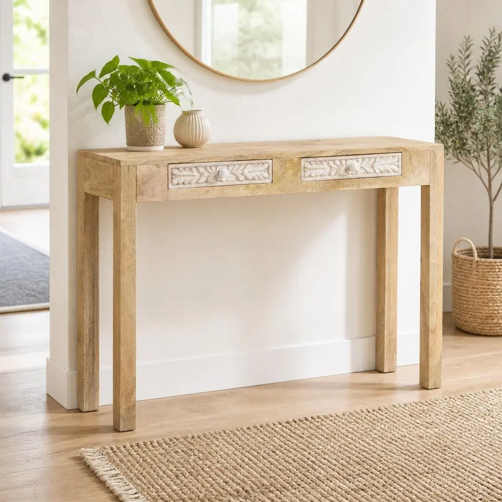 Solid Mango Wood Console Table 110x30x75 cm