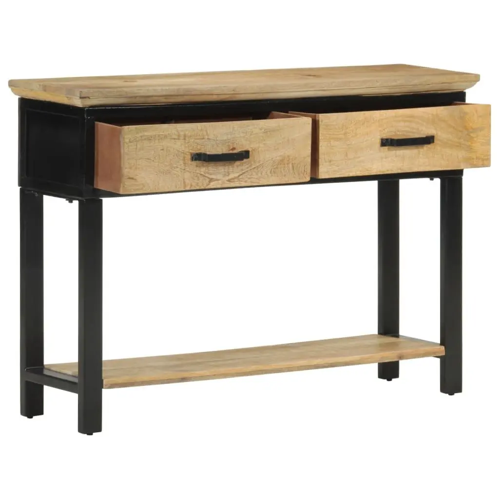 Solid Mango Wood Console Table with 2 Drawers and Shelf