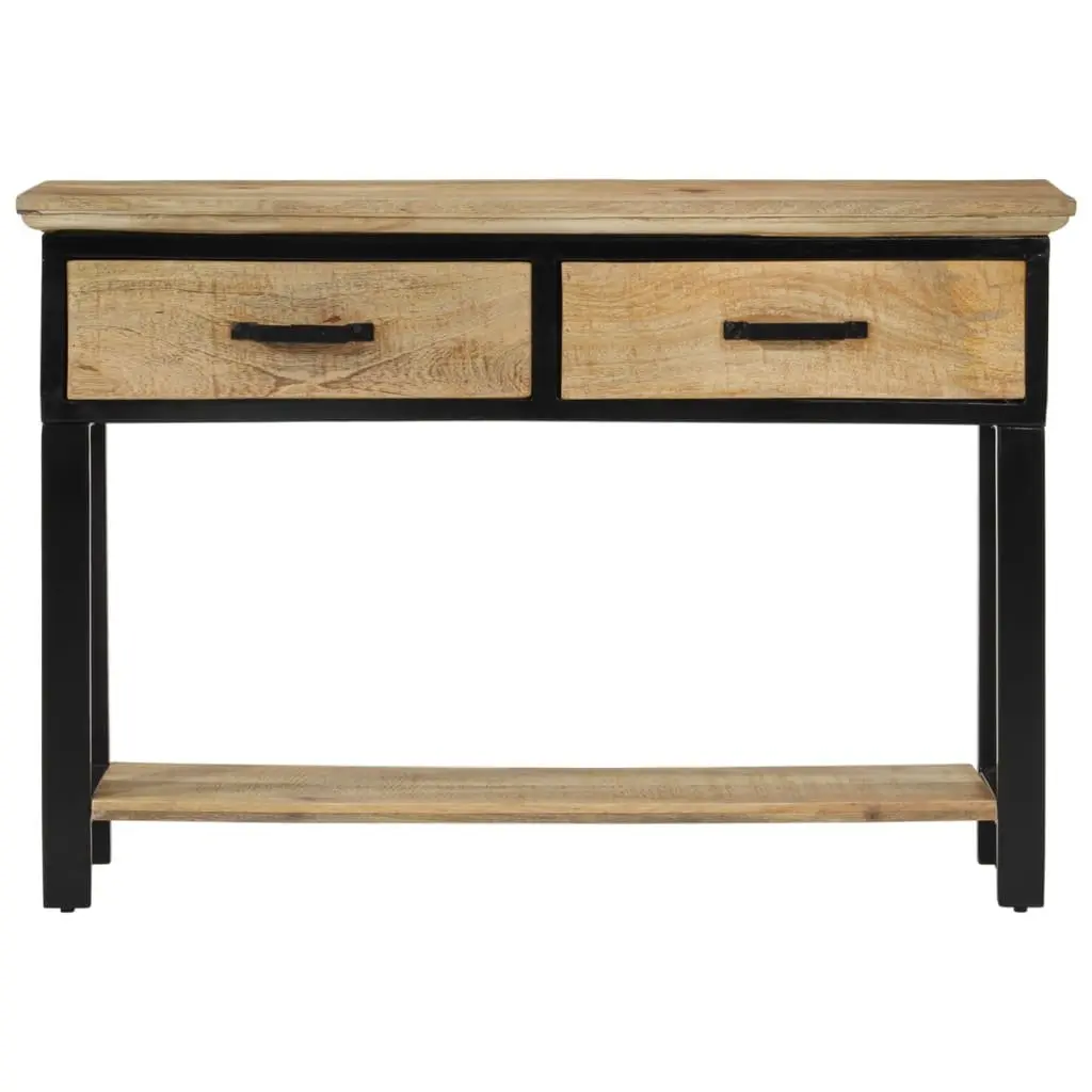 Solid Mango Wood Console Table with 2 Drawers and Shelf