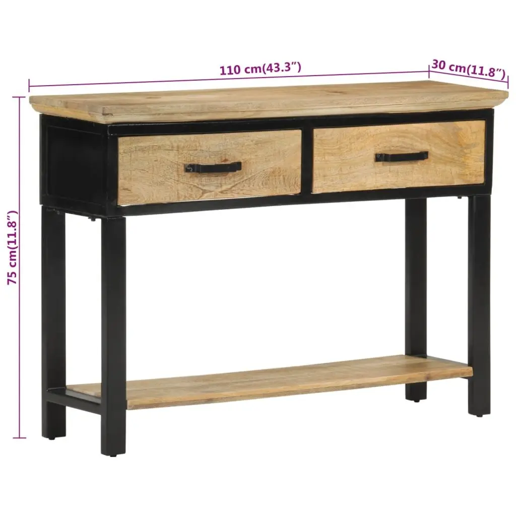 Solid Mango Wood Console Table with 2 Drawers and Shelf