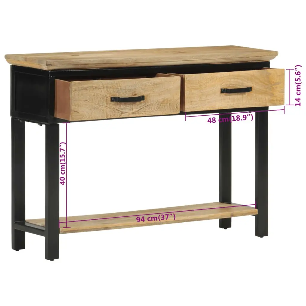 Solid Mango Wood Console Table with 2 Drawers and Shelf