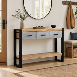 Solid Mango Wood Console Table 110x30x76cm with Drawers