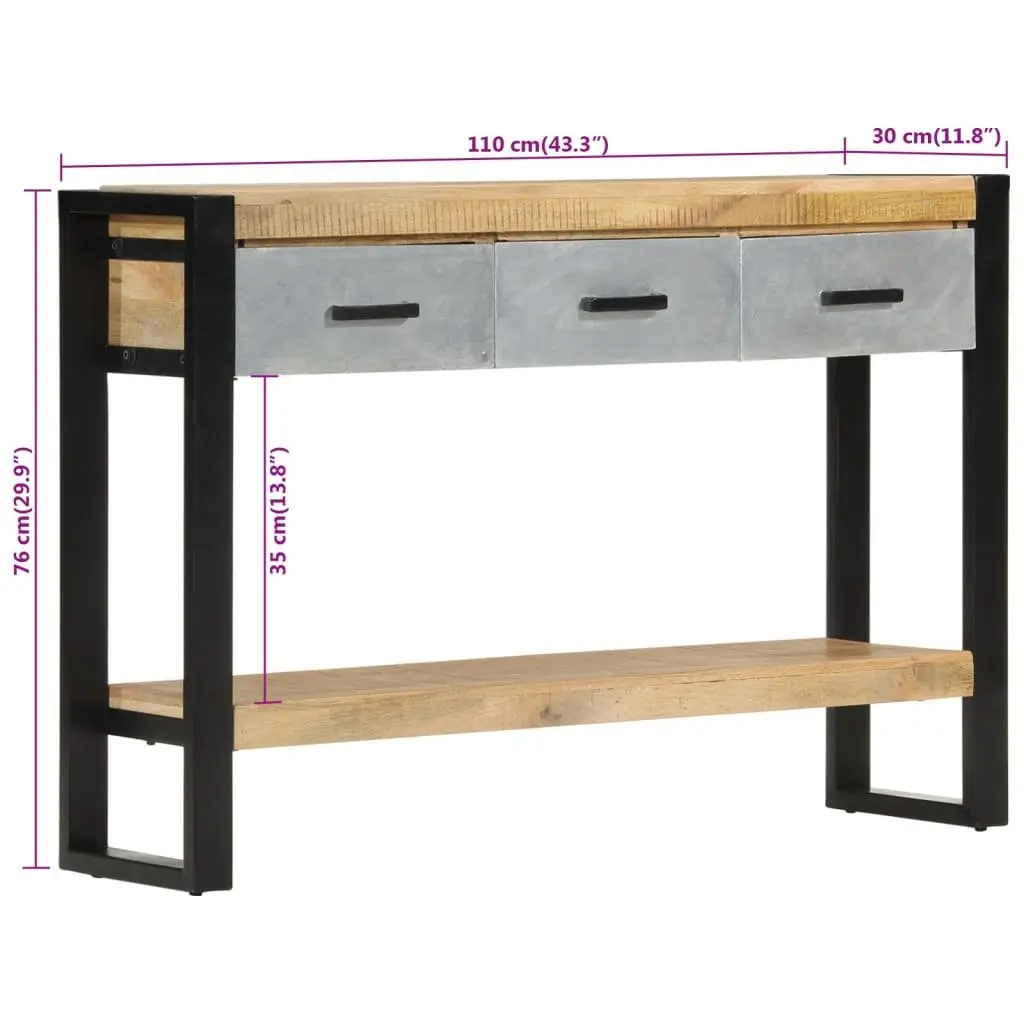Solid Mango Wood Console Table 110x30x76cm with Drawers