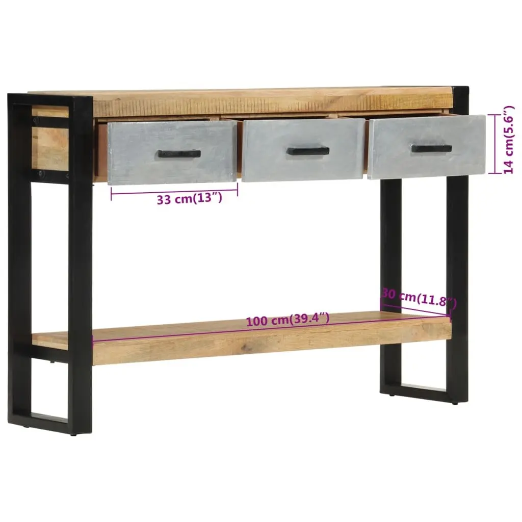 Solid Mango Wood Console Table 110x30x76cm with Drawers