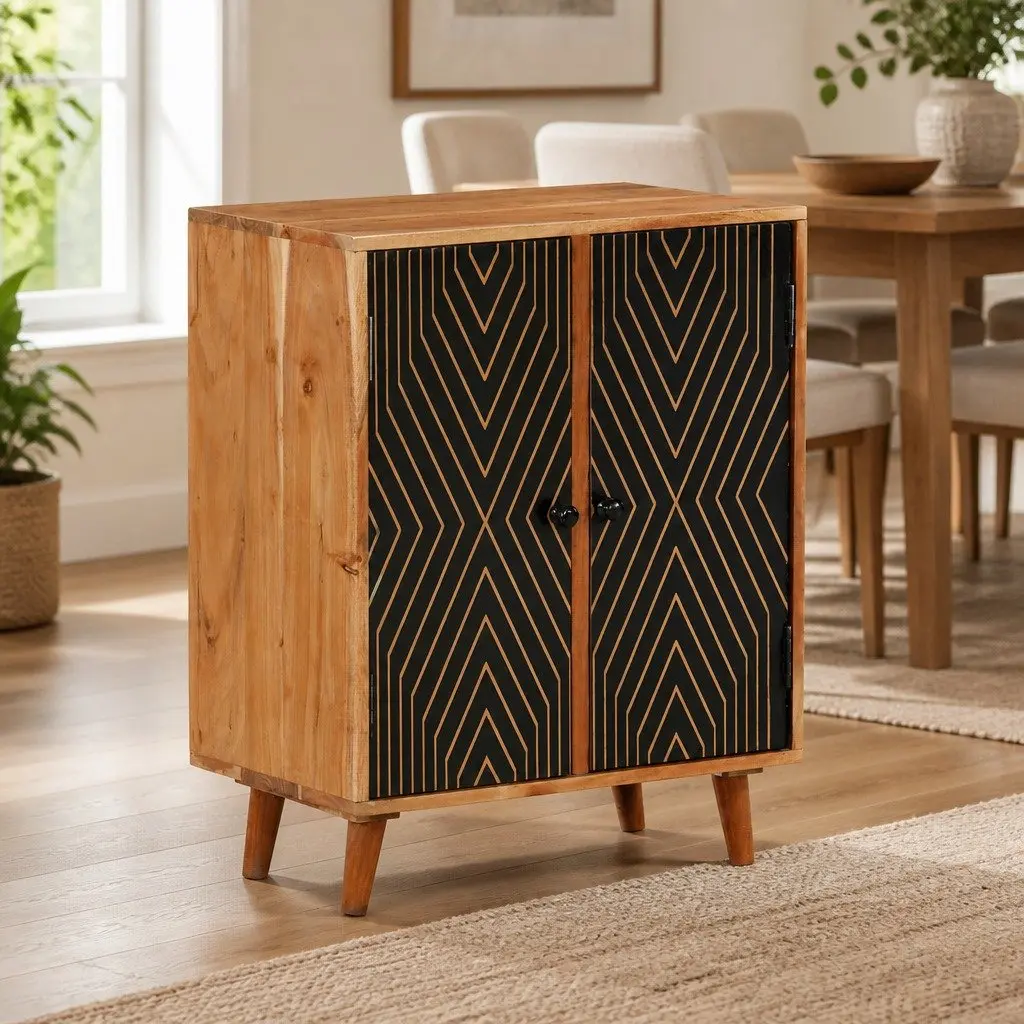 Solid Wood Sideboard Storage Cabinet with Doors and Compartments Brown 60W x 35D x 74H cm Acacia Wood
