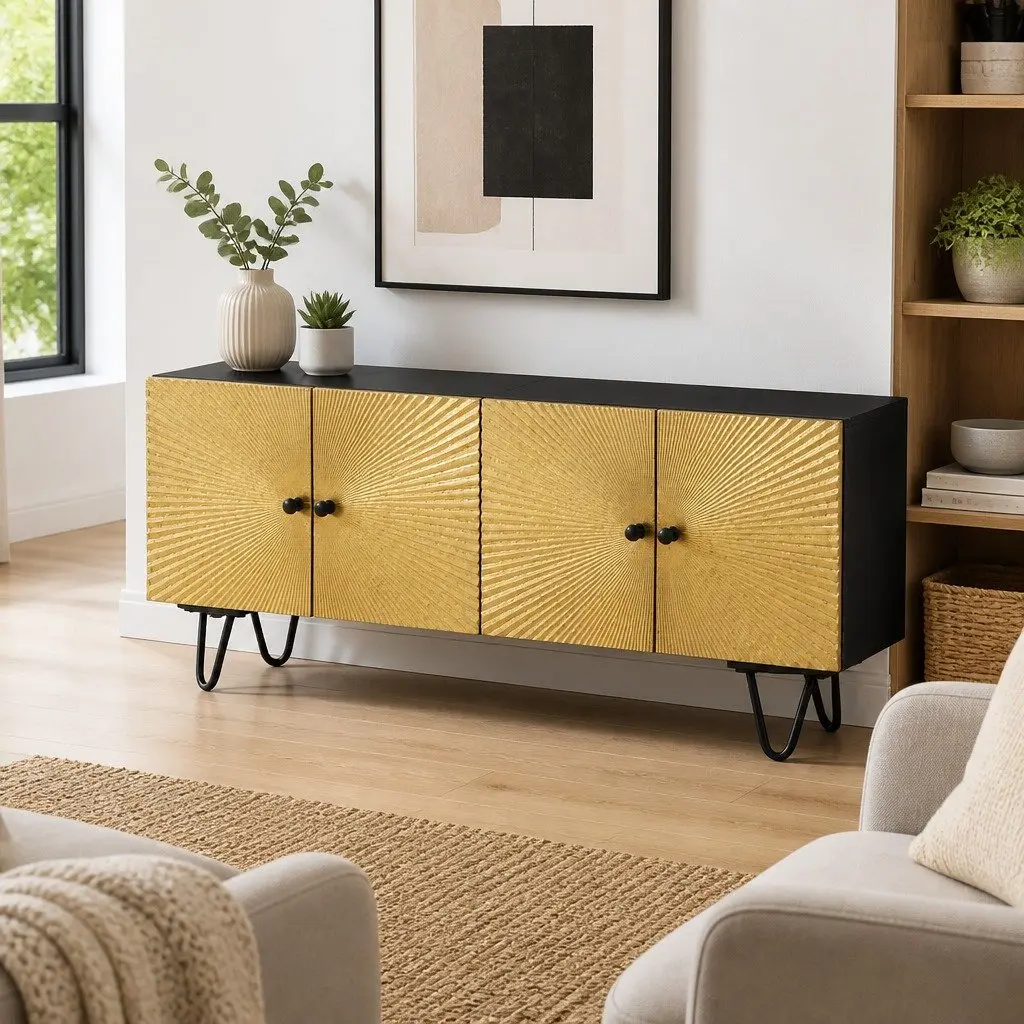 Solid Wood TV Cabinet 110x30x45cm Storage Unit with Doors Compartments