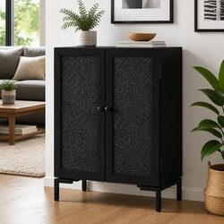 Black Mango Wood Sideboard with Storage 55x30x77 cm