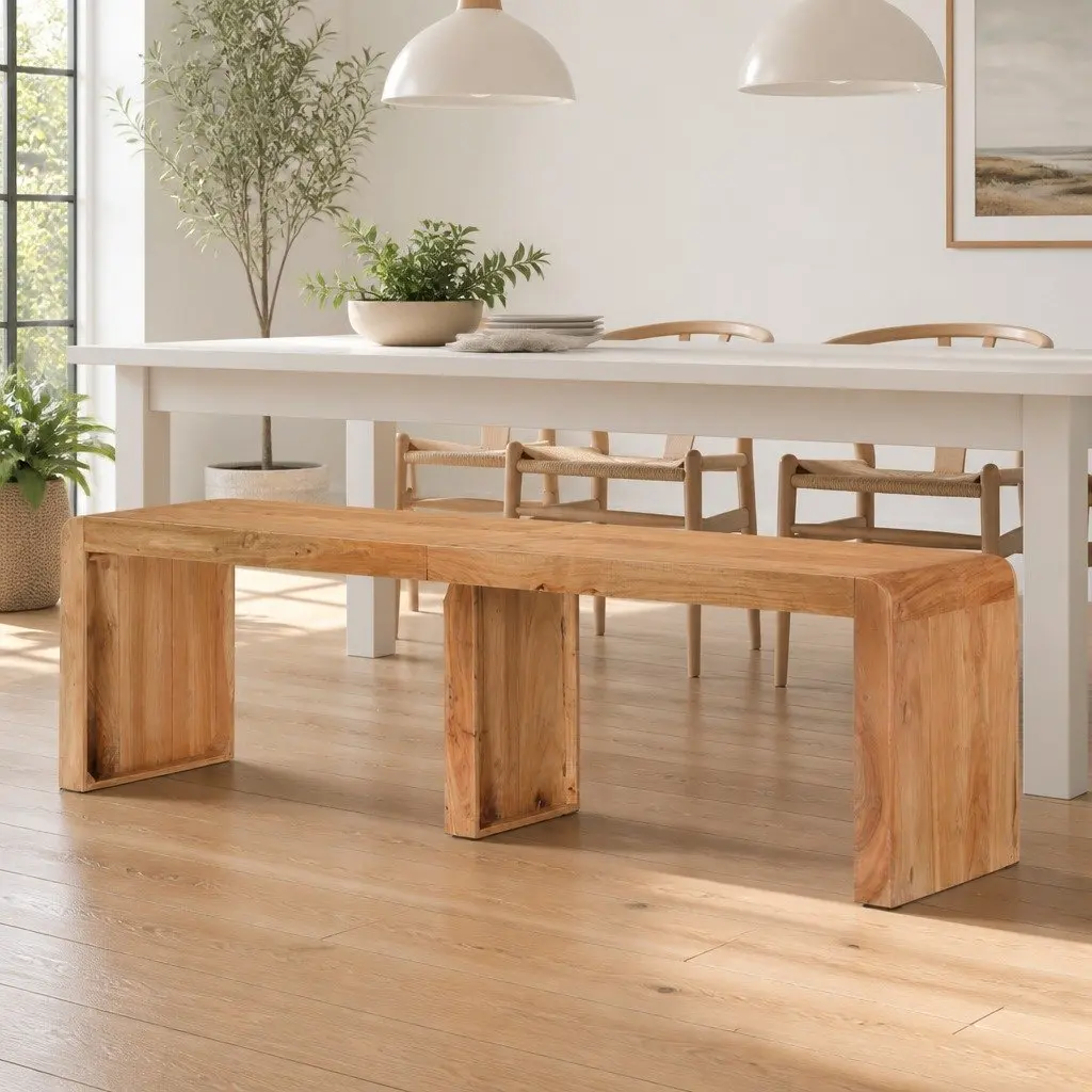 Wooden Bench Rustic Farmhouse 160x38x45 cm Solid Acacia Dining Kitchen Hallway Seating Furniture