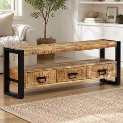 Vintage Solid Wood TV Cabinet in Brown Mango