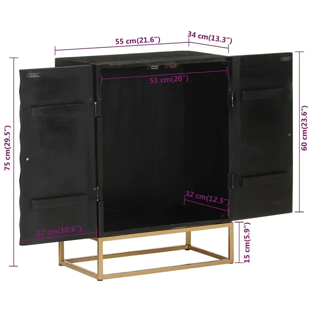 Solid Wood Sideboard Storage Cabinet Black Industrial Design Living Room