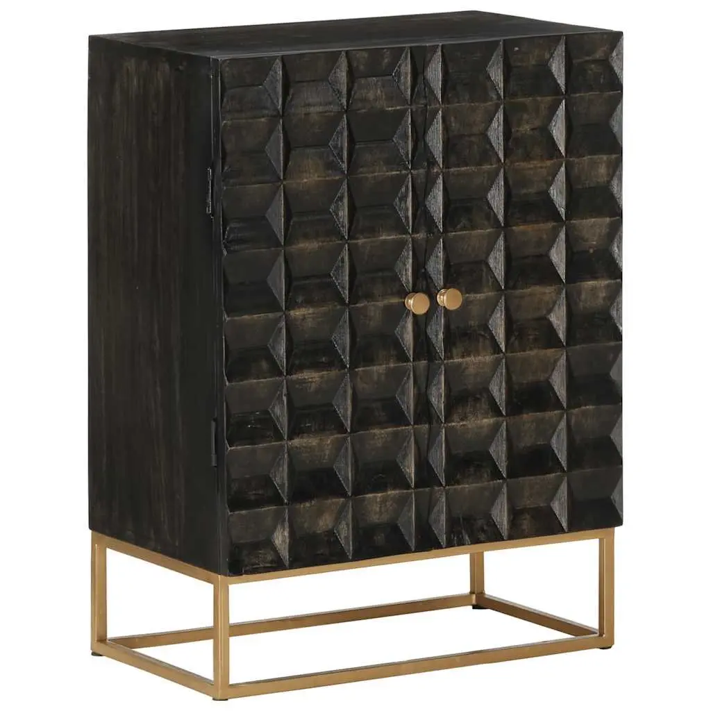 Solid Wood Sideboard Storage Cabinet Black Industrial Design Living Room