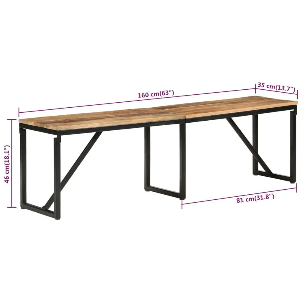 Solid Wood Bench Industrial Style 160x35x46 cm Mango Wood Iron Frame