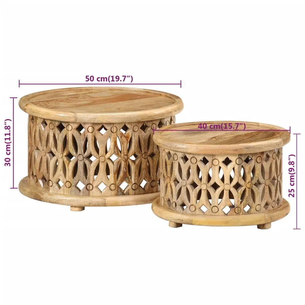 2 Piece Coffee Table Set Solid Wood Brown Accent Living Room Furniture