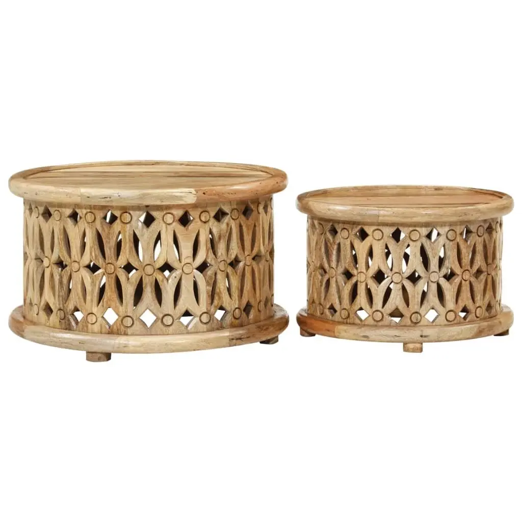 2 Piece Coffee Table Set Solid Wood Brown Accent Living Room Furniture