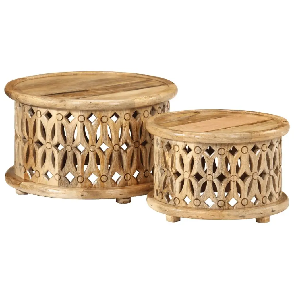 2 Piece Coffee Table Set Solid Wood Brown Accent Living Room Furniture