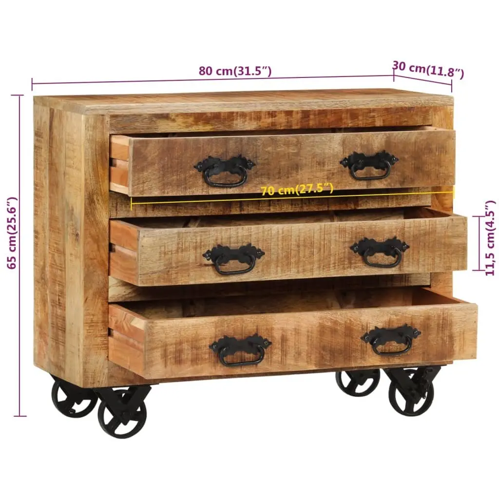 Sideboard Retro Style 80x30x65cm Solid Mango Wood with 3 Drawers Brown