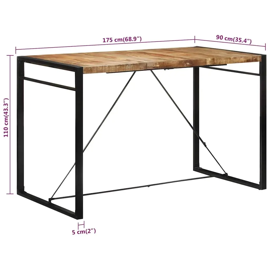Bar Table Brown 175x90x110 cm Solid Mango Wood with Metal Frame