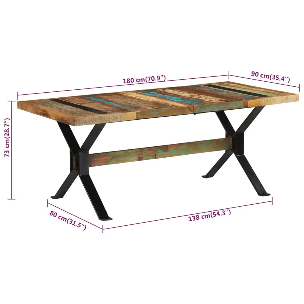 Dining Table Vintage 180x90cm Solid Reclaimed Wood Brown