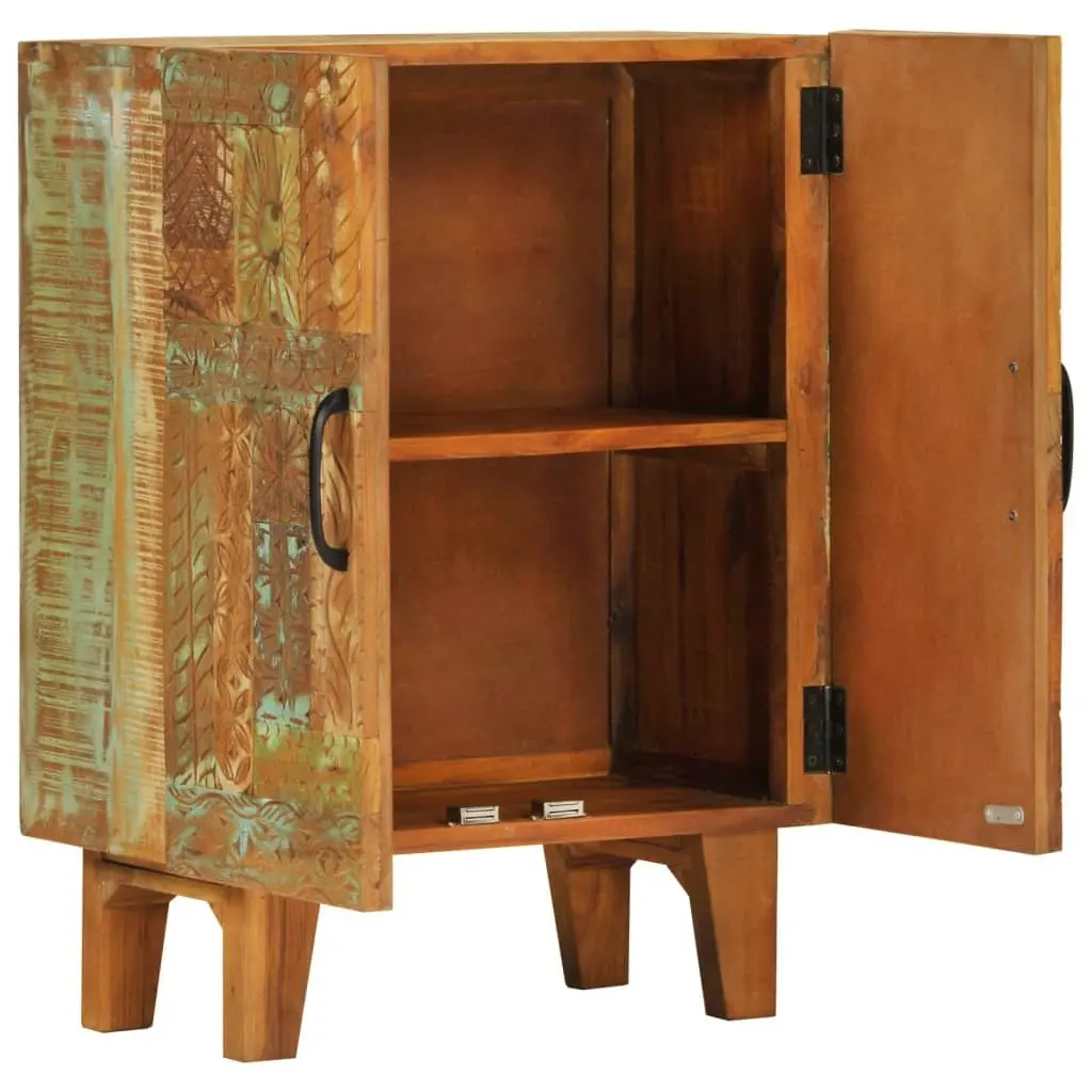 Hand Carved Wooden Sideboard Cabinet Mid Century 55 x 30 x 75 cm Solid Reclaimed Wood