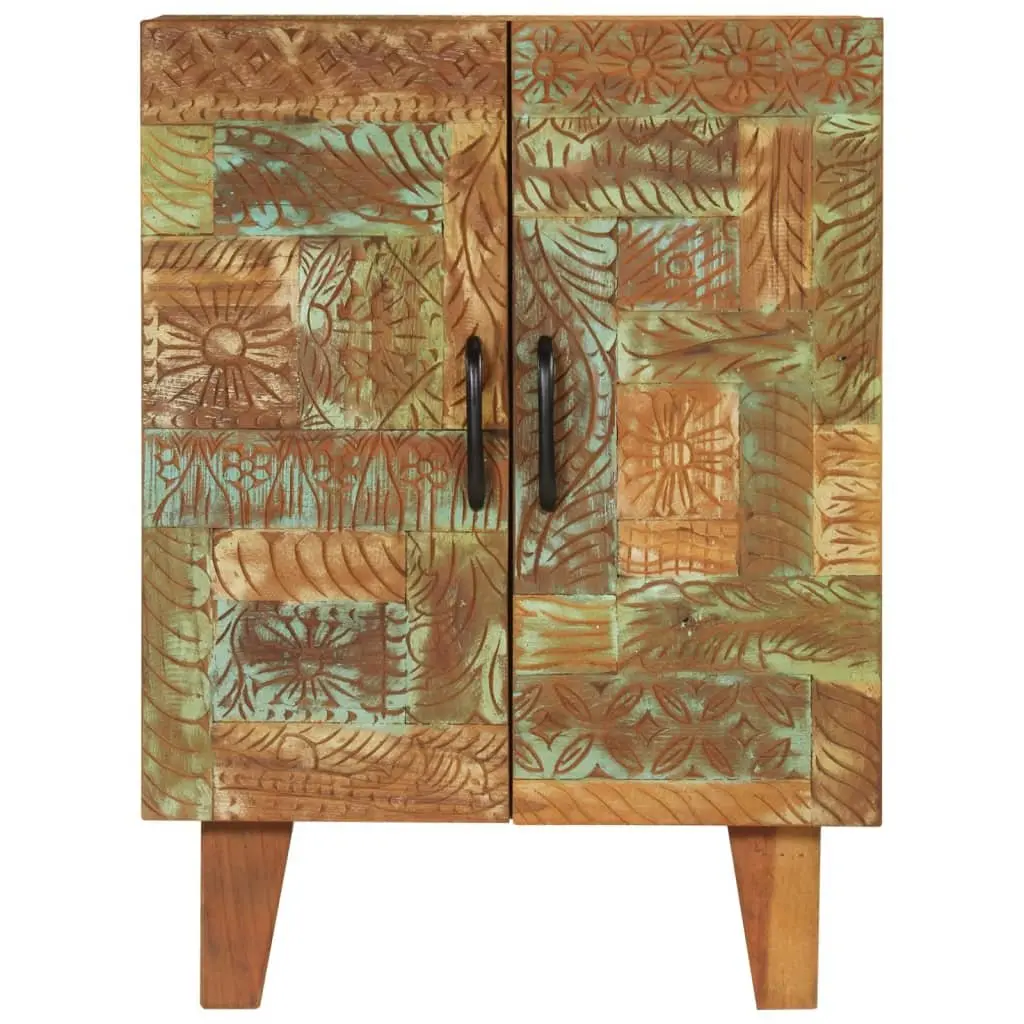 Hand Carved Wooden Sideboard Cabinet Mid Century 55 x 30 x 75 cm Solid Reclaimed Wood