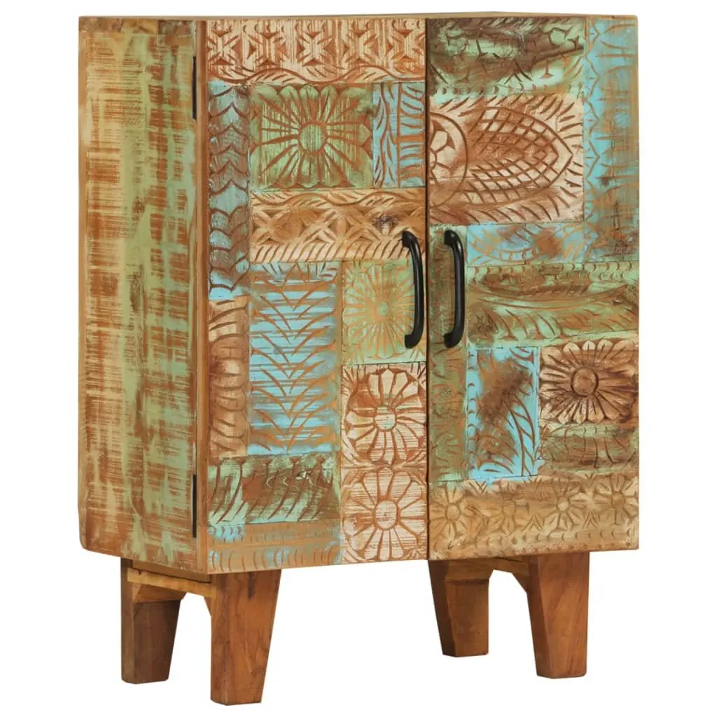 Hand Carved Wooden Sideboard Cabinet Mid Century 55 x 30 x 75 cm Solid Reclaimed Wood