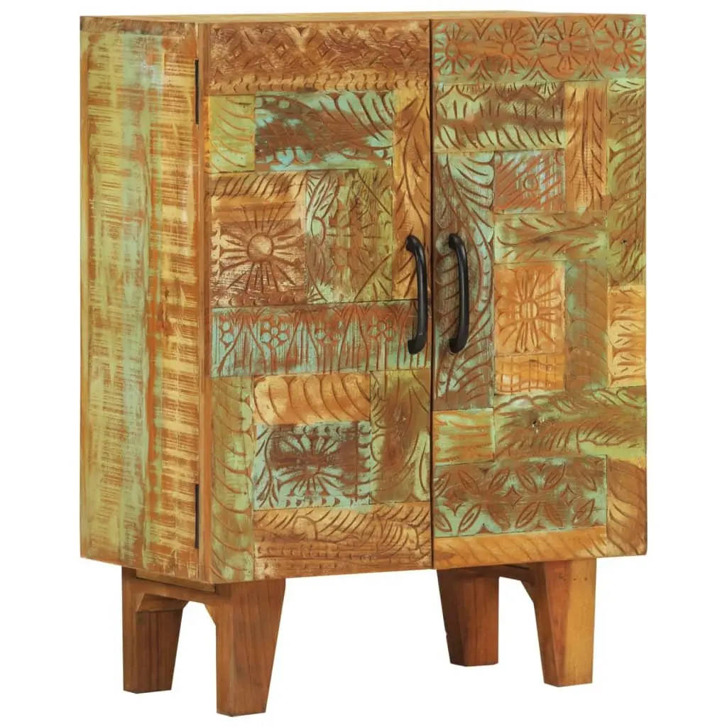 Hand Carved Wooden Sideboard Cabinet Mid Century 55 x 30 x 75 cm Solid Reclaimed Wood