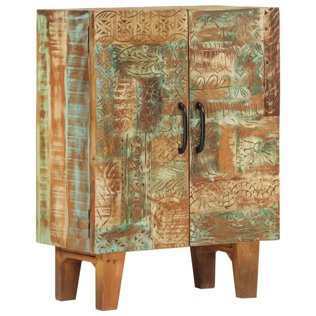 Hand Carved Wooden Sideboard Cabinet Mid Century 55 x 30 x 75 cm Solid Reclaimed Wood
