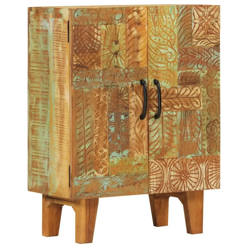 Hand Carved Wooden Sideboard Cabinet Mid Century 55 x 30 x 75 cm Solid Reclaimed Wood
