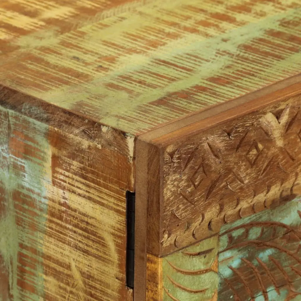 Hand Carved Wooden Sideboard Cabinet Mid Century 55 x 30 x 75 cm Solid Reclaimed Wood