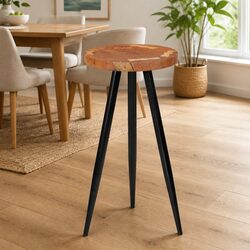 Acacia Wood Log Bar Table with Iron Legs for Dining