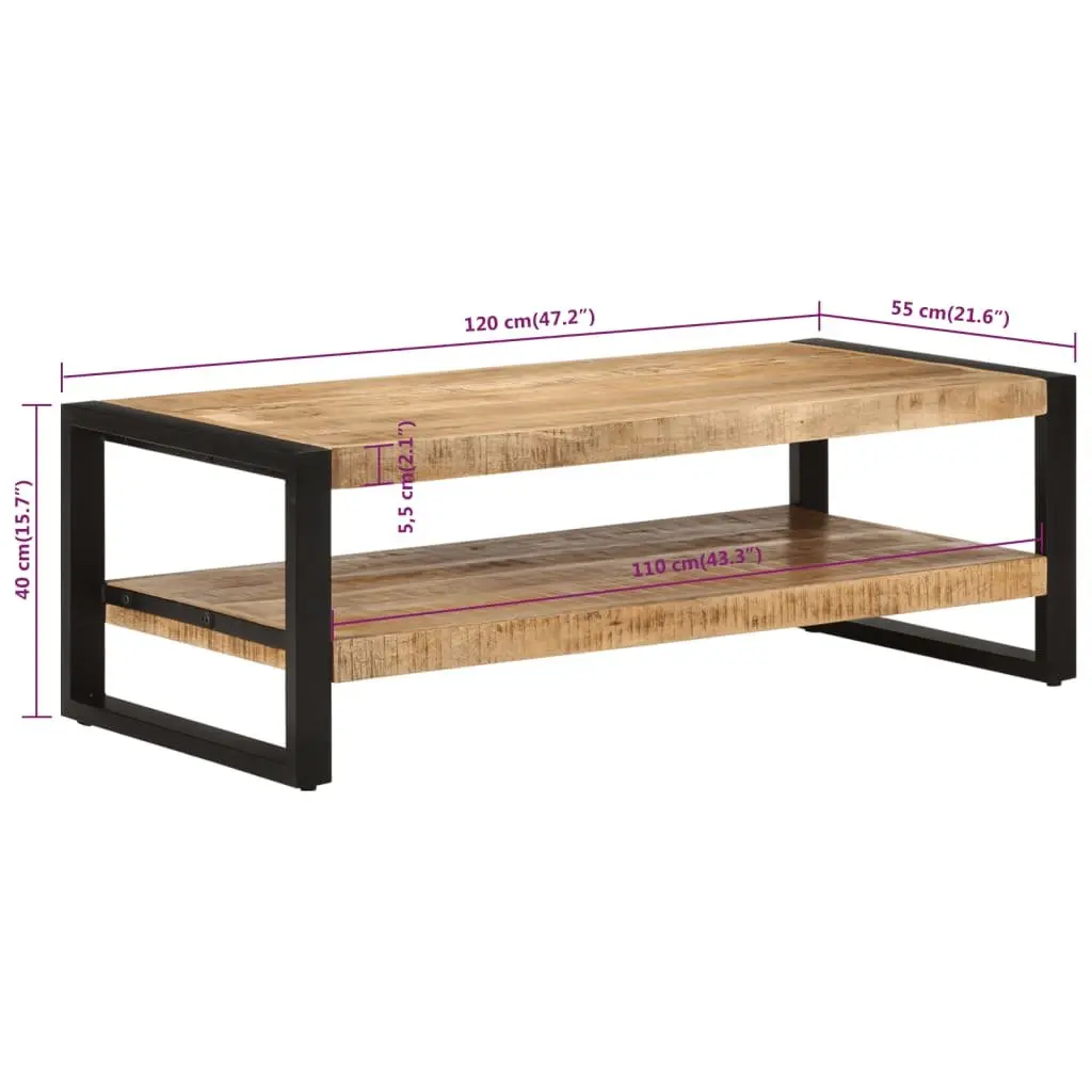 Coffee Table 120x55x40 cm Solid Wood Mango Rustic Two Tier Storage