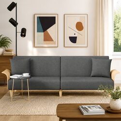 Comfortable Grey Fabric Sofa Bed with Armrests