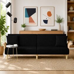 Comfortable Black Fabric Sofa Bed with Armrests