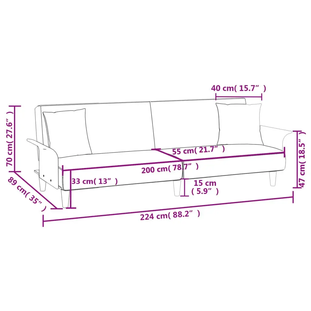 Black Fabric Sofa Bed with Armrests
