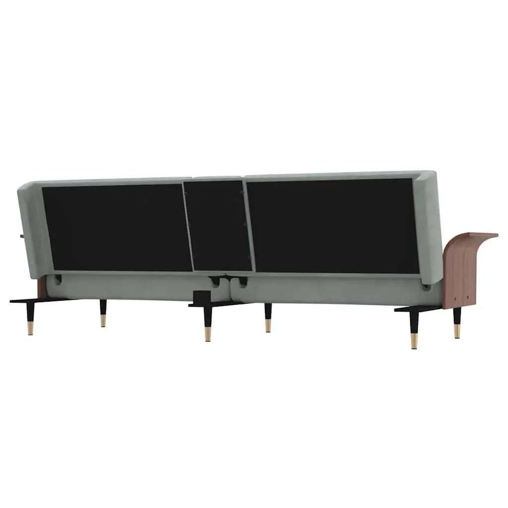 Grey Velvet Sofa Bed with Adjustable Backrest and Foldable Table