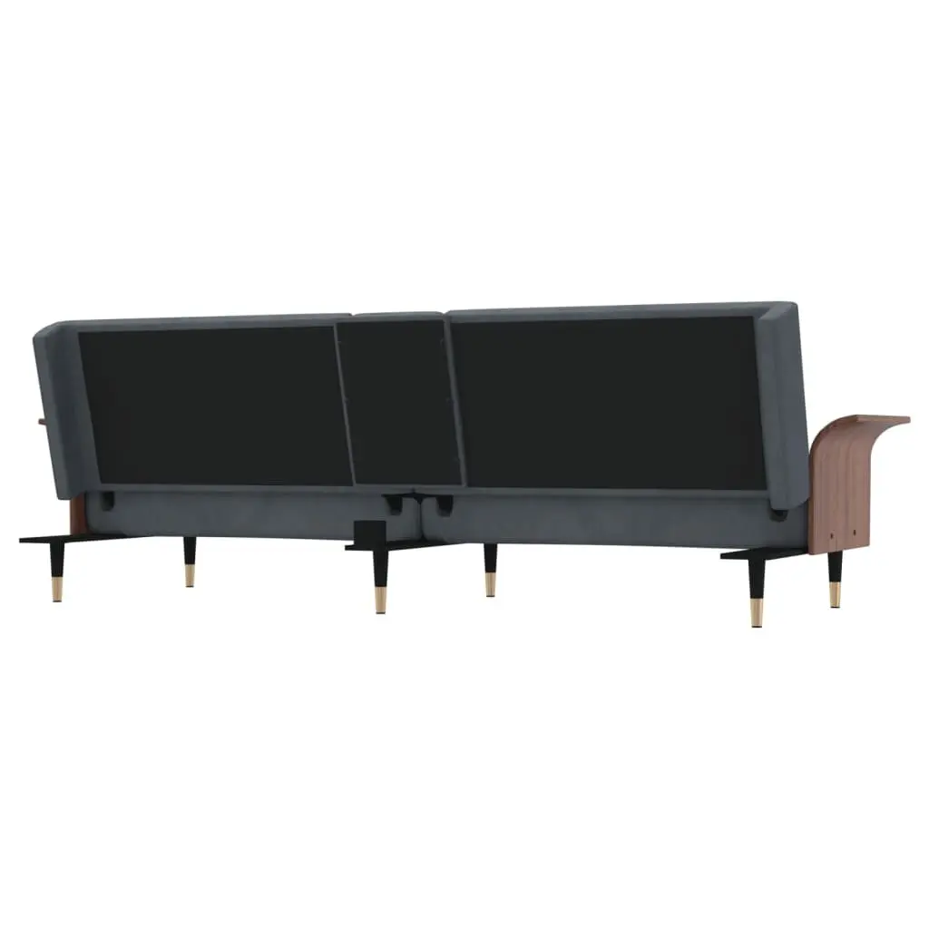 Grey Velvet Sofa Bed with Cup Holders and Adjustable Backrest
