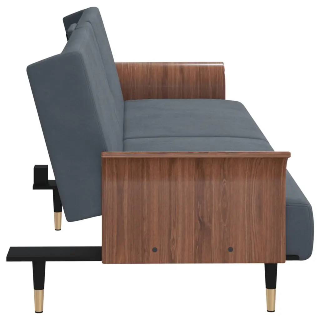 Grey Velvet Sofa Bed with Cup Holders and Adjustable Backrest