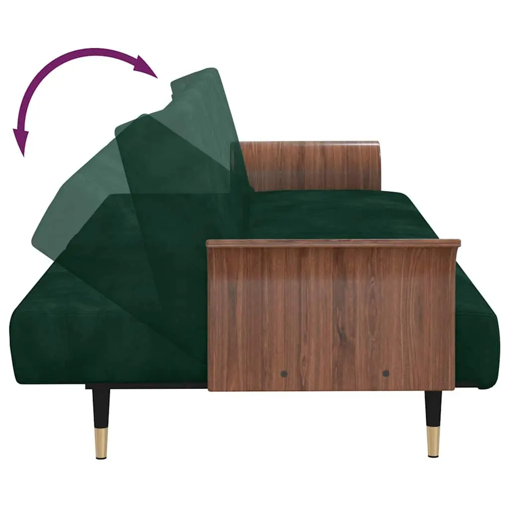 Sofa Bed Green Velvet Adjustable Backrest Foldable Tea Table with Cup Holders USB