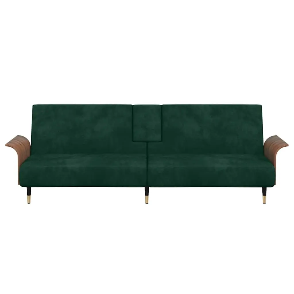 Sofa Bed Green Velvet Adjustable Backrest Foldable Tea Table with Cup Holders USB