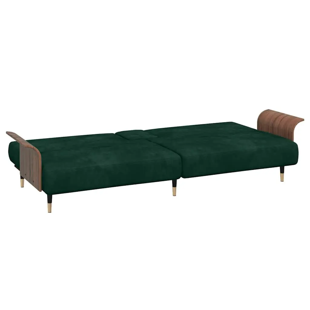 Sofa Bed Green Velvet Adjustable Backrest Foldable Tea Table with Cup Holders USB