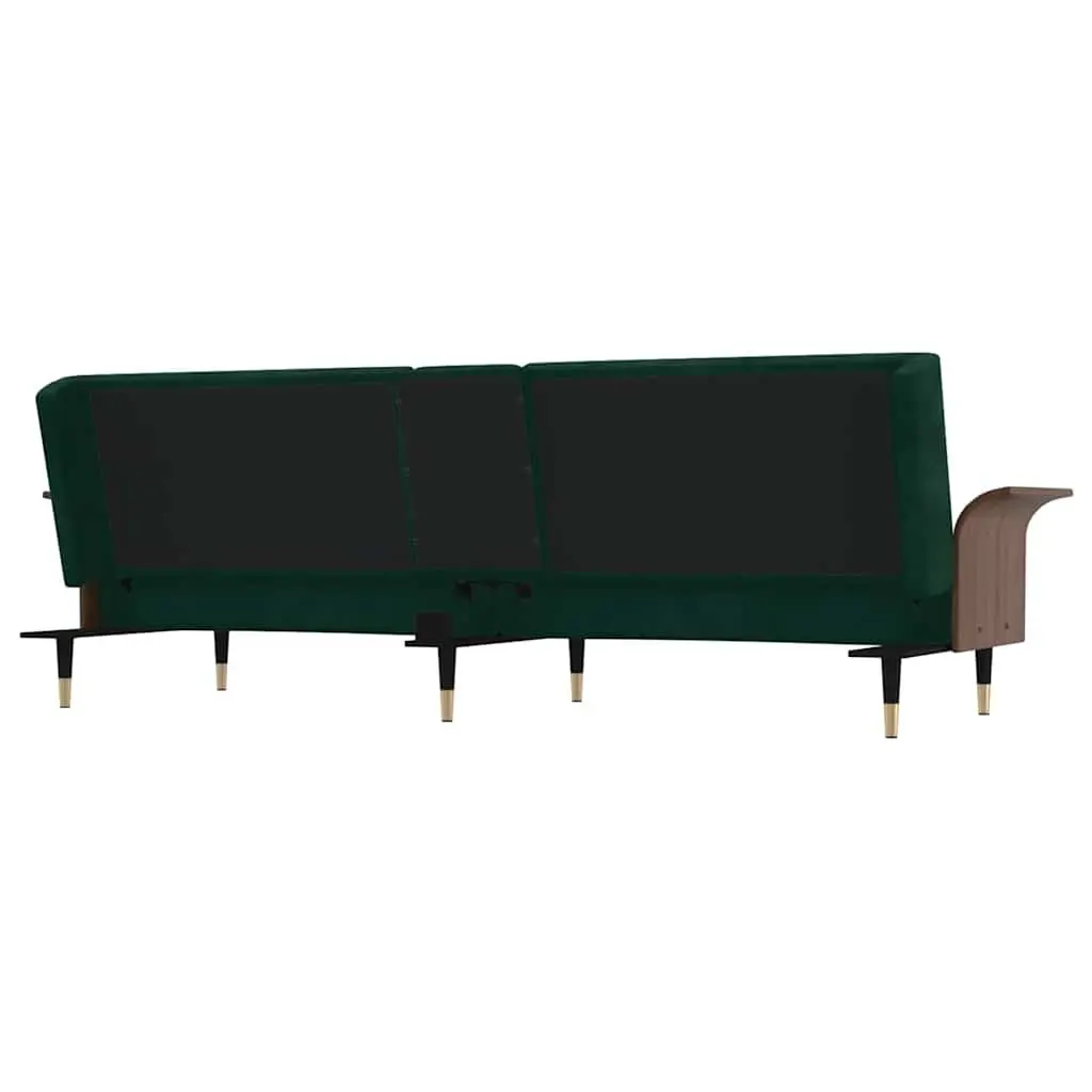 Sofa Bed Green Velvet Adjustable Backrest Foldable Tea Table with Cup Holders USB