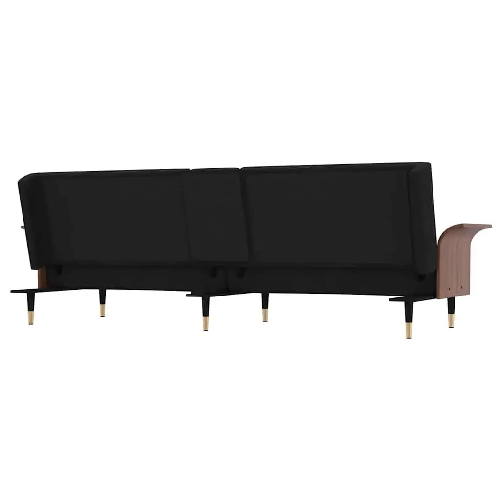 Sofa Bed Black Velvet Adjustable Backrest Foldable Tea Table