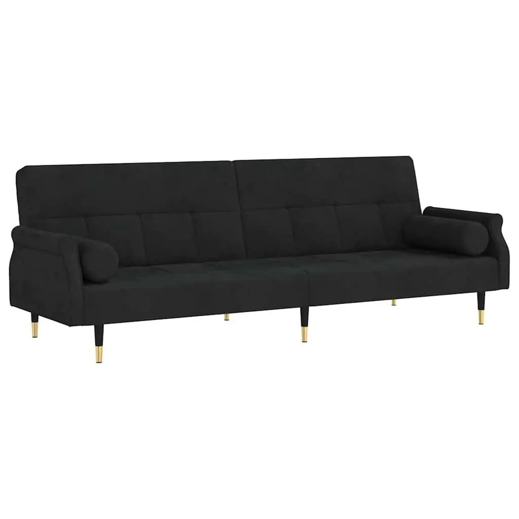 Sofa Bed Black Velvet Adjustable Backrest Sleeper Couch