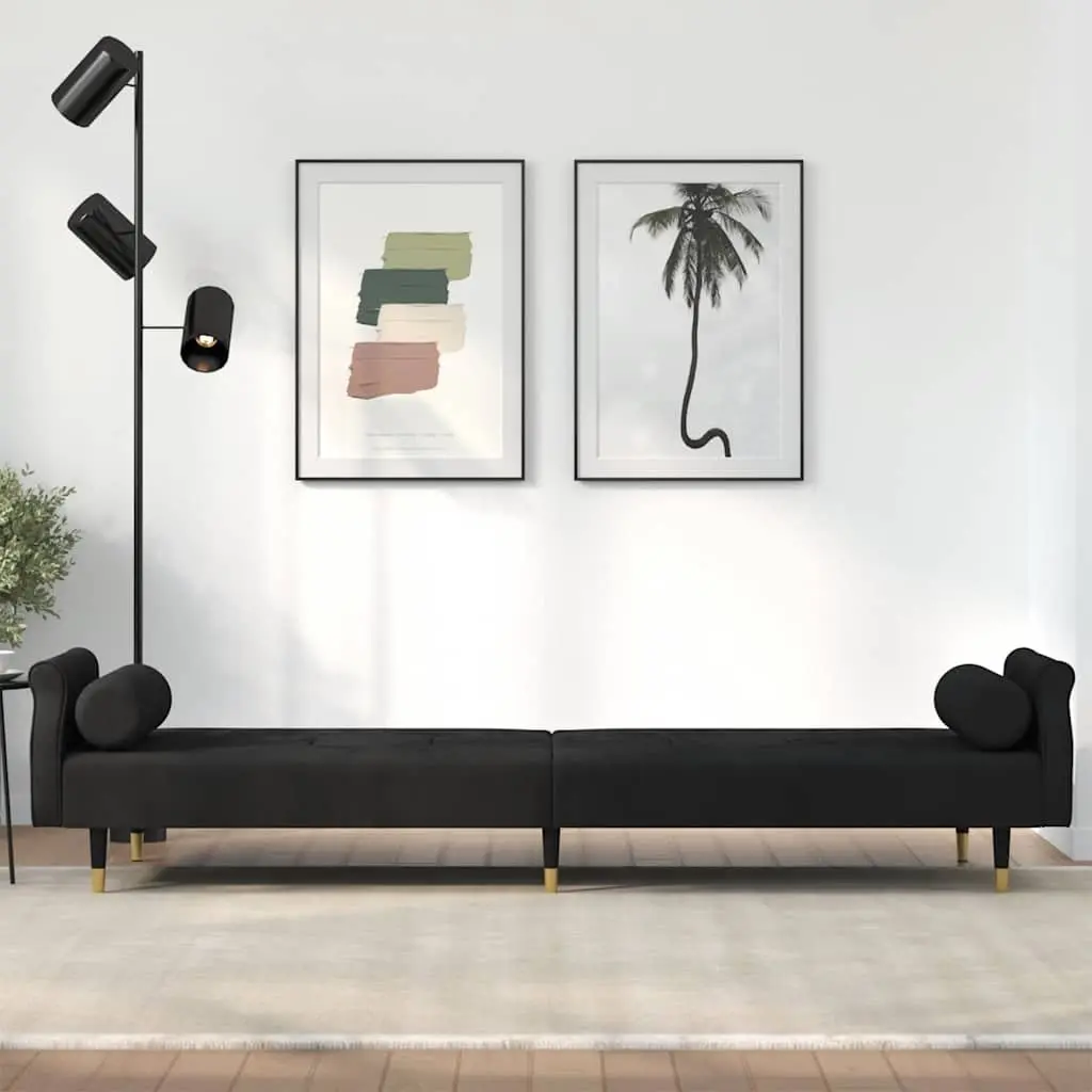 Sofa Bed Black Velvet Adjustable Backrest Sleeper Couch