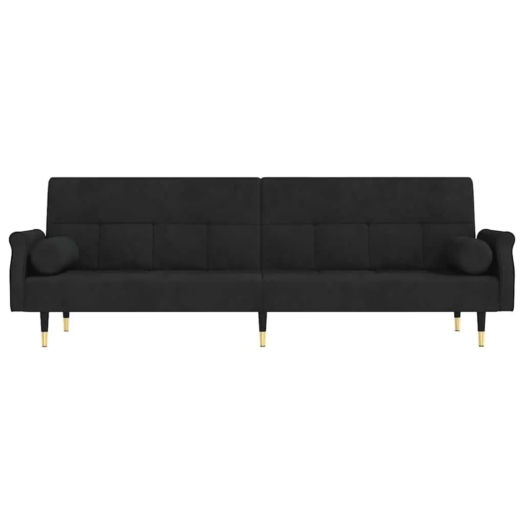 Sofa Bed Black Velvet Adjustable Backrest Sleeper Couch