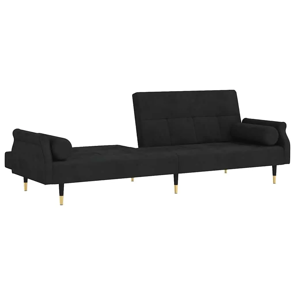 Sofa Bed Black Velvet Adjustable Backrest Sleeper Couch